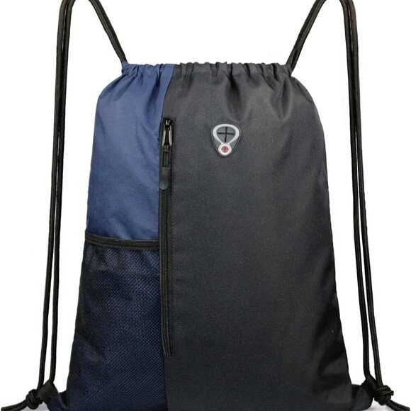 Drawstring Backpack Sports Gym Bag for Women Men Large Size With Two Zipper Pock - Picture 1 of 7